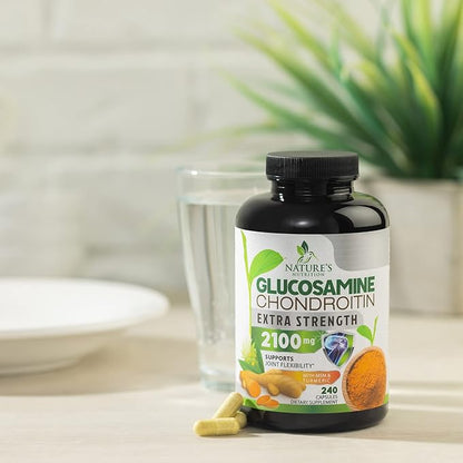 Glucosamine Chondroitin MSM 2100mg Complex - Joint Support Supplement for Joint Mobility & Comfort For Men and Women with Turmeric & Boswellia, Triple Strength Glucosamine Supplements - 240 Capsules