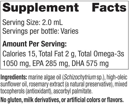 Nordic Naturals Baby’s DHA Vegetarian, Unflavored - 1050 mg Plant-Based Omega-3-1 oz - Supports Brain & Vision Development in Babies - Non-GMO, Vegan - 15 Servings