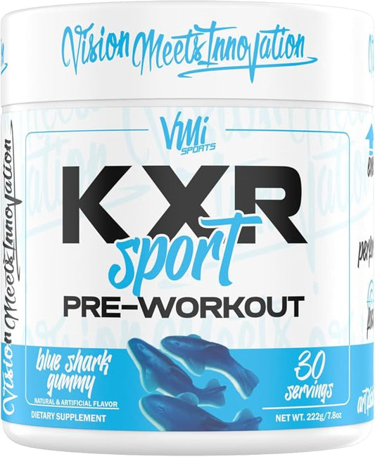 K-XR Sport Pre-Workout Powder | Energy – Performance – Focus and Pumps | Maximum Absorption Formula | Great Taste for Men & Women | 30 Servings (30 Servings, Blue Shark Gummy)