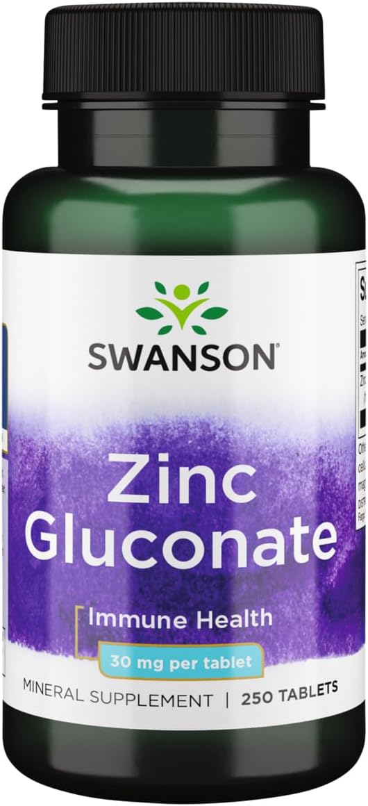 Swanson Zinc Gluconate - Mineral Supplement Promoting Prostate Health, Vision Health, & Immune Support -Gluconate Form for Optimal Absorption - (250 Tablets, 30mg Each)