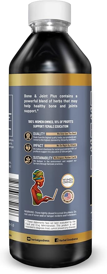 Herbal Goodness Bone and Joint Liquid Extract 12oz - Organic Support for Bone & Joint Health, Muscles, and Mobility with Calcium, Magnesium, Glucosamine, and Chondroitin for Men and Women - 1 Btl