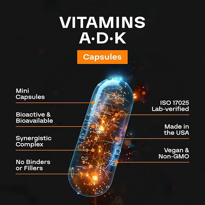 High Absorption ADK Vitamin Supplement - Vegan Vitamin D3 K2 MK7 & A for Calcium Regulation plus Bone Heart Thyroid & Immune Support - Vitamin ADK with 5000IU D3 Non GMO & Gluten Free (3 Months)