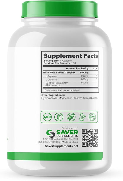 Nitric Oxide Supplement 2400mg with L-Arginine, L-Citrulline and Beet Root Extract, 240 Capsules