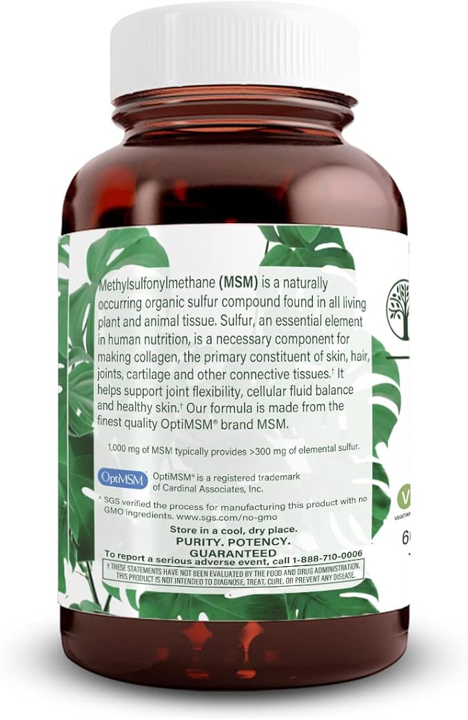 Natural Nutra OptiMSM, MSM Supplement with Sulfur, Prevent Thinning Hair, Increase Joint Flexibility and Bone Health, Cartilage Health, Helps Supports Fluid Balance, 1000 mg, (120) Vegan Tablets