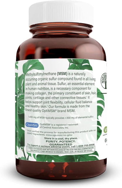 Natural Nutra OptiMSM, MSM Supplement with Sulfur, Prevent Thinning Hair, Increase Joint Flexibility and Bone Health, Cartilage Health, Helps Supports Fluid Balance, 1000 mg, (120) Vegan Tablets