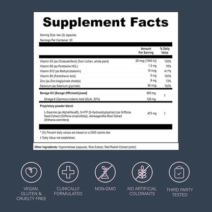 LOONI Balance Beam Supplement | PMS Relief with Ashwagandha, Vitamin B12, Omega-6, Zinc, Nootropics and Minerals | Helps Support Stress, Hormone Balance and Cravings | 60 Vegan Capsules
