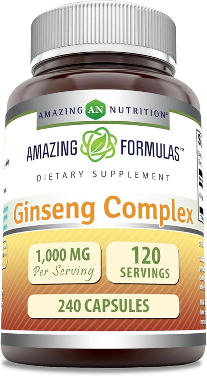 Amazing Formulas Ginseng Complex - 1000 Mg Per Serving, Capsules (Non-GMO,Gluten Free) Supports Healthy Immune System - Supports Energy Production - Boosts Mental Alertness. (240 Count)