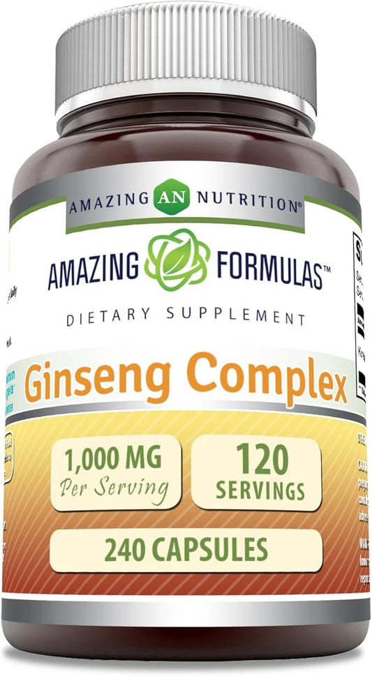 Amazing Formulas Ginseng Complex - 1000 Mg Per Serving, Capsules (Non-GMO,Gluten Free) Supports Healthy Immune System - Supports Energy Production - Boosts Mental Alertness. (240 Count)
