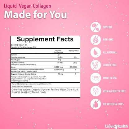 LIQUIDHEALTH 100% Vegan Collagen Plus Biotin 100,000mcg Liquid Drops - Plant-Based Liquid Collagen for Women & Men - Hair & Nail Growth, Skin Health, Boosts Metabolism - Made in USA, Non-GMO (3 Pack)