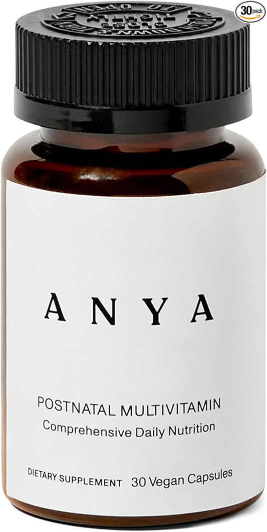 ANYA Postpartum Multivitamin, Postnatal Vitamin for Women Breastfeeding, 30 Capsules - Vitamins A, C, D3, Zinc, B12, Biotin, Folate and Iron - 100% Vegan, Non-GMO, Gluten Free, Baby Shower Gifts