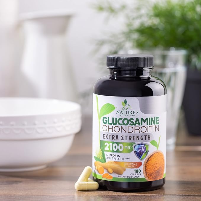 Glucosamine Chondroitin MSM 2100mg Complex - Joint Support Supplement for Joint Mobility & Comfort For Men and Women with Turmeric & Boswellia, Triple Strength Glucosamine Supplements - 180 Capsules