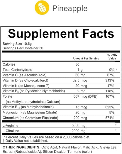 L-Arginine Complete - Cardio Health | 5000mg L Arginine | Nitric Oxide Booster | Natural Supplement | Increases Energy and Endurance | Pineapple