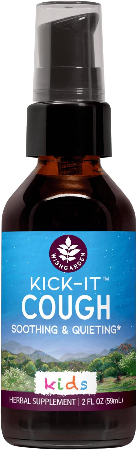 WishGarden Herbs Kick-It Cough for Kids - Natural Herbal Cough Suppressant for Kids & Childrens Expectorant Helps Calm Stubborn Coughs and Soothe Sore Throats, Safe & Effective for Children 0-12, 2oz
