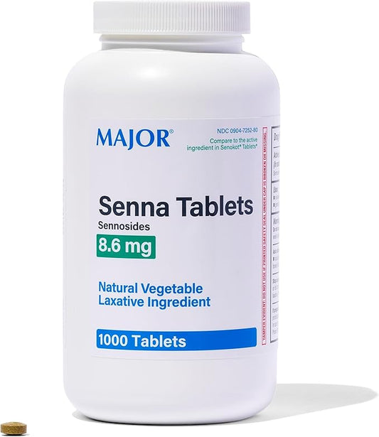 Major Senna 8.6 mg Natural Vegetable Laxative Tablets - Made With Sennosides - 1000-Count