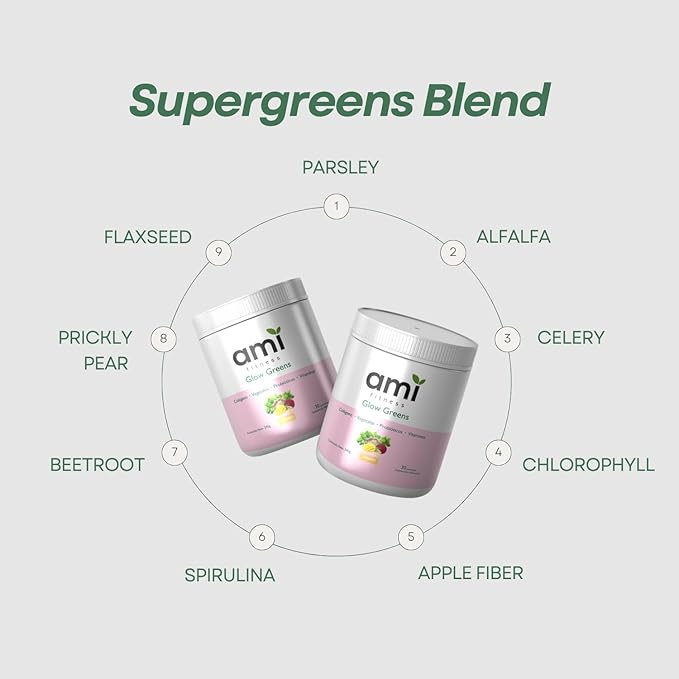 Glow Greens Powder, Collagen with Probiotics, Vitamins, Digestive Enzymes, Superfoods, Gut Health, Bloating Relief, Radiant Skin, Natural Glow, Spirulina, 30 SVG, Pineapple Coconut
