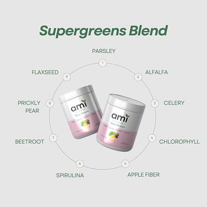 Glow Greens Powder, Collagen with Probiotics, Vitamins, Digestive Enzymes, Superfoods, Gut Health, Bloating Relief, Radiant Skin, Natural Glow, Spirulina, 30 SVG, Pineapple Coconut
