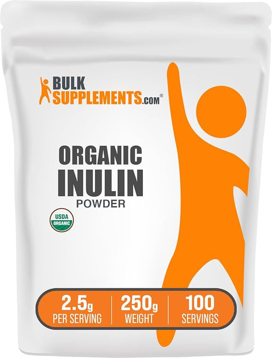 BulkSupplements.com Organic Inulin Powder - Inulin Supplement, Soluble Fiber Powder - Vegan & Gluten Free, Inulin Fiber - 2.5g per Serving, 250g (8.8 oz) (Pack of 1)