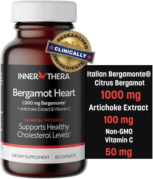 Bergamot Heart -1000mg Certified Bergamonte Italian Citrus Bergamot -Highest Polyphenols - Cardiologist Developed & Clinically Proven - Bergamot Supplement for High Cholesterol & Heart Health