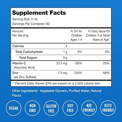 NutraChamps Liquid Zinc Drops for Kids, Ionic Zinc Drops Enhanced with Vitamin C for Children, Sugar-Free Zinc Liquid 4 oz, Vegan & Non-GMO, Tangerine, 60 Servings, 2 Month Supply