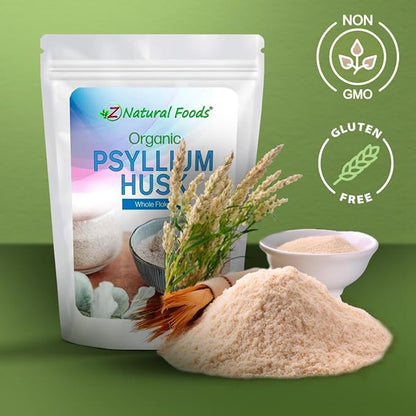 Z Natural Foods Organic Whole Psyllium Husk Flakes, a Natural Fiber Supplement, Mix It Into Smoothies, Juice, Non-GMO, Vegan, Gluten-Free, Kosher, 3 lb.