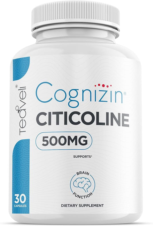 Cognizin Citicoline- 500mg CDP Choline Capsules- Clinically Studied Brain Supplement to Support Clarity, Concentration and Memory – Most Bioavailable Form of Choline Supplements - 30 Servings
