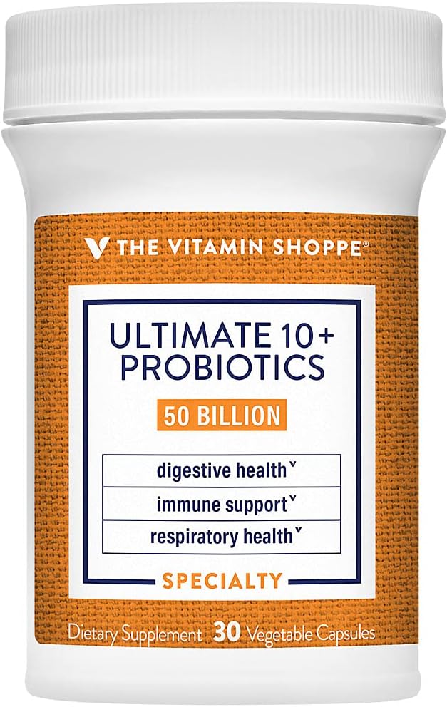 The Vitamin Shoppe Ultimate 10+ Probiotics, 50 Billion CFUs for Digestive Health, Immune Support and Respiratory Health (30 Vegetable Capsules)