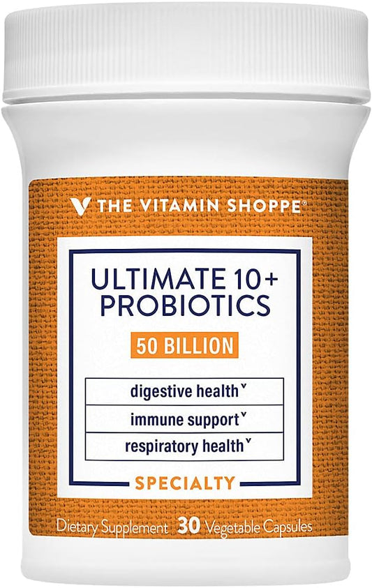 The Vitamin Shoppe Ultimate 10+ Probiotics, 50 Billion CFUs for Digestive Health, Immune Support and Respiratory Health (30 Vegetable Capsules)