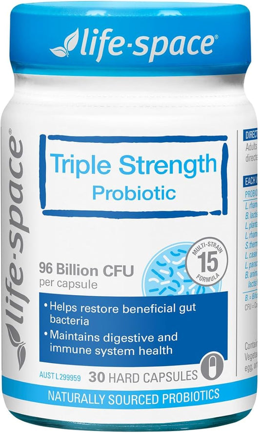 Life-Space Triple Strength Broad Spectrum Probiotic, 96 Billion CFU & 15 Diverse Strains, Advanced Formulated for Digestive Health & Immune Health, Probiotics for Women & Men - 30 Veg Capsules