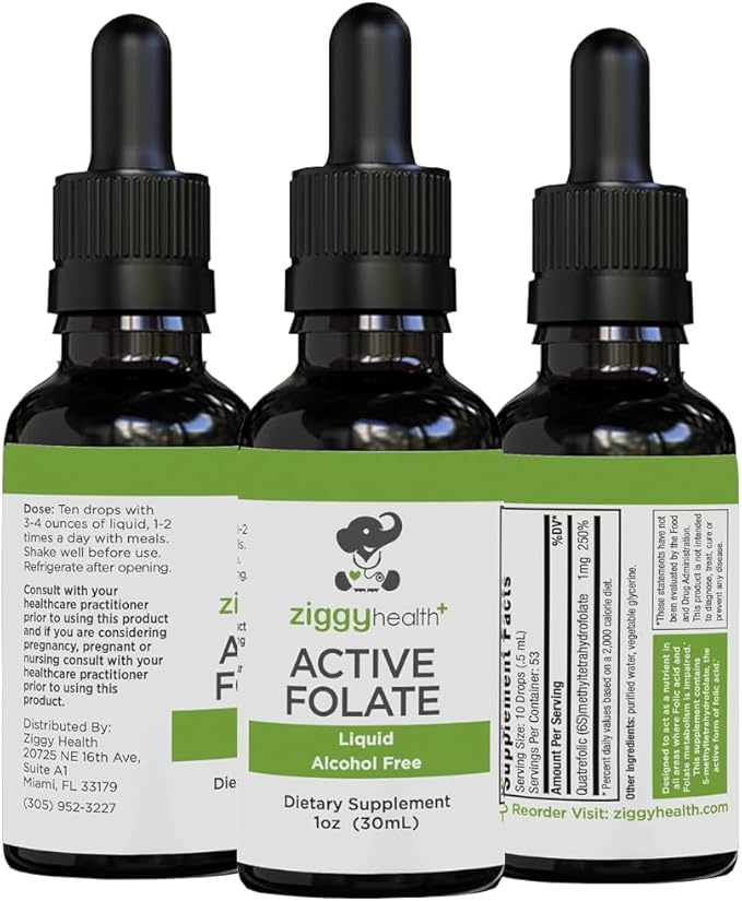 Active Folate Pure Liquid Extract Supplement - L-Methylfolate for Better Absorption, Brain Health, Improve Cellular Function, Support Immune System, Water Soluble B Complex, 1oz - by Ziggy Health
