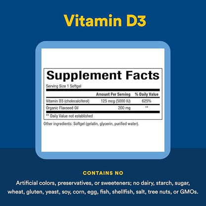 Natural Factors - Vitamin D3 5000 IU, Supports Healthy Bones, 120 Soft Gels