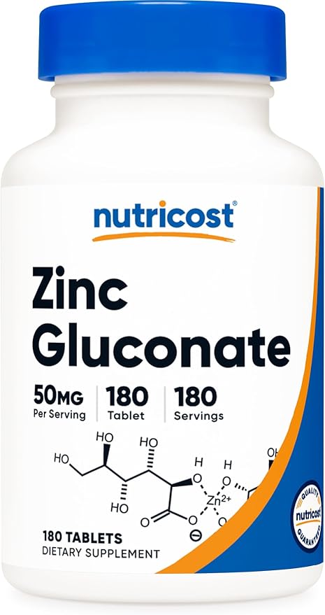 Nutricost Zinc Gluconate 50mg, 180 Tablets - GMO-Free