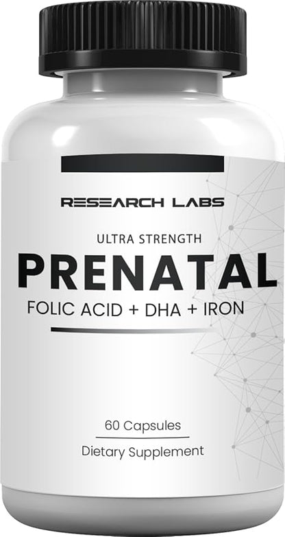 Research Labs Prenatal Vitamins for Women: 6X More Bioavailable Methylated Folate Folic Acid MTHF 5 | Supports Brain Development, Healthy Growth