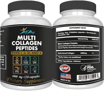 2-Pack Multi Collagen Plus Pills (Type I, II, III, X) for Anti-Aging, Hair, Skin, Nails and Joint Support, 80 Day Supply 240 Capsules