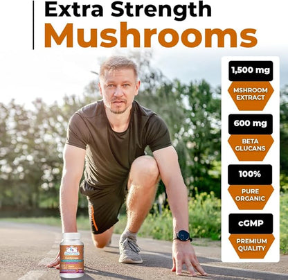 Cancer Sciences Cordyceps Wellness Mushrooms Supplement, USDA Certified Organic Extract, Extra Strength 1,500 mg, High Potency 40% Beta-Glucans, Energy & Stamina Booster, Immune Support, 120 Capsules