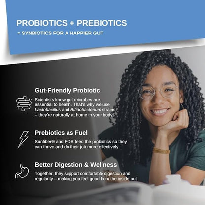 Intelligent Labs 50 Billion CFU Probiotic with Prebiotics, No Refrigeration Needed, with Sunfiber and FOS for 10x More Effectiveness, 60 Days Supply Per Bottle, Third-Party Verified for Purity