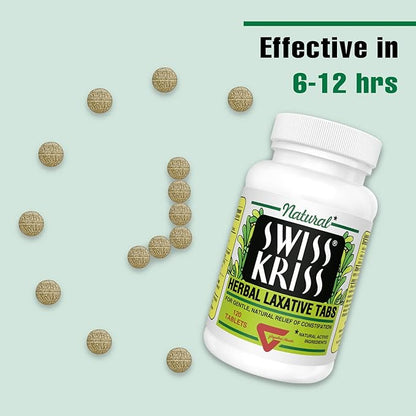 Swiss Kriss Herbal Laxative Tablets, Gentle & Natural Laxatives for Constipation Relief for Adults & Children Over Age 6, Works in 6-12 Hours, Senna Laxative, 120 Tablets Total