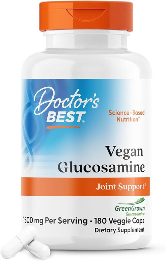Doctor's Best Vegan Glucosamine Sulfate, Joint Support, Non-GMO, Vegan, Gluten Free, Soy Free, 750 mg 180 Veggie Caps (Pack of 1)