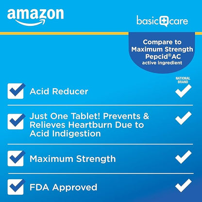 Amazon Basic Care Maximum Strength Famotidine Tablets Acid Reducer for Heartburn Relief, 20 mg, 400 Count Pack
