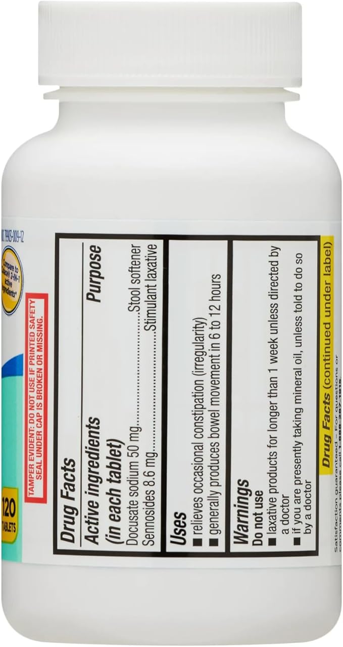 Equate Stool Softener Plus Stimulant Laxative Tablets for Constipation, Stool Softener Laxative for Constipation, 120 Count (Pack of 1)