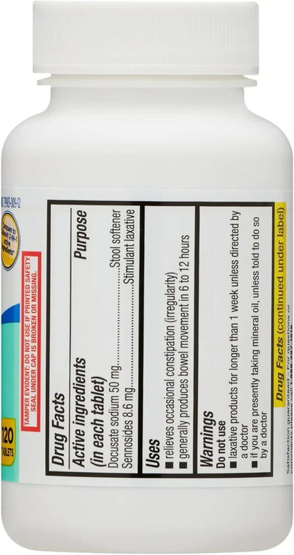 Equate Stool Softener Plus Stimulant Laxative Tablets for Constipation, Stool Softener Laxative for Constipation, 120 Count (Pack of 1)