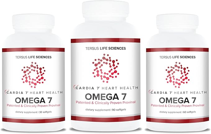 Cardia 7 Heart Health Omega 7 - Containing Patented Provinal Purified Omega 7 Fatty Acids - No Fish Taste or Burp-Back - 30ct Soft Gels