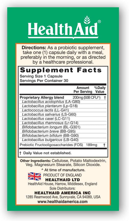 AllergyProbio, 50 Billion CFU Vegan Probiotic with Prebiotic, 30 Capsules, Once Daily Seasonal Allergy Support