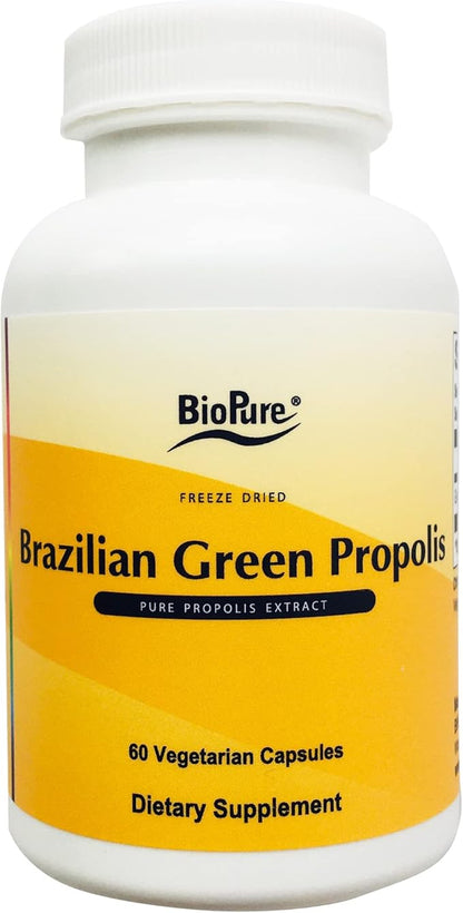 BioPure Brazilian Green Propolis Pure Propolis Extract – Natural Freeze-Dried Extract with Atrepillin-C ad Phenols to Support Respiratory, Gastrointestinal, and Immune Function – 60 Capsules