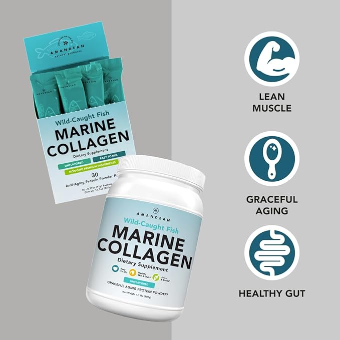 AMANDEAN Marine Collagen Duo. 500g Container + 30 Travel Packs. Hydrolyzed Fish Collagen Peptides for Skin, Hair & Nails. Pescatarian, Keto & Paleo-Friendly, Unflavored