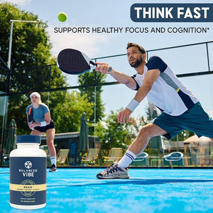 Balanced Vibe Brain Formula | Plant-Based Nootropic for Focus, Clarity & Memory | Organic Lion’s Mane, Ginkgo, Bacopa, Rhodiola, Gotu Kola | Vegan Capsules | 30 Day Supply