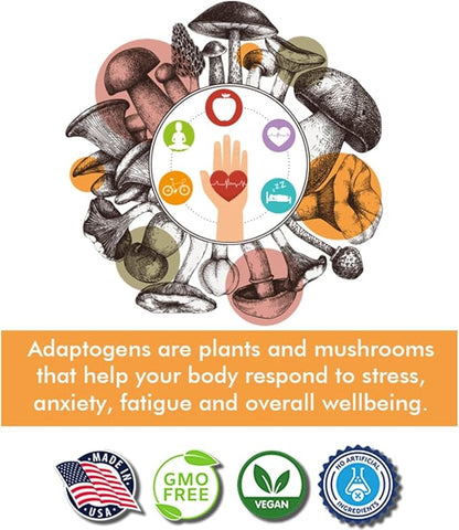 Immunity Mushroom Complex - Reishi, Lion’s Mane, Chaga, Cordyceps, Turkey Tail, Shitaake - Immune System Support, Inflammatory Response, Digestion, Brain Support (60 Count)