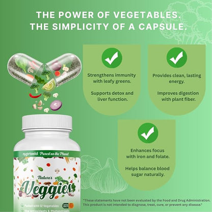 Whole Food Fruits & Vegetables Supplement – Superfood Blend for Energy, Digestion & Immune Support – 90 Fruit & 90 Veggie Capsules – Made in USA