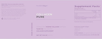 Swedish Collagen - Hydrolyzed Marine Collagen 10,000 mg Powder Supplement - Pack of 300 g, 30 Day Supply | Pure Peptide for Healthy Hair, Skin, Nails & Joints I 100% Natural & Gluten Free | Sugar-Free