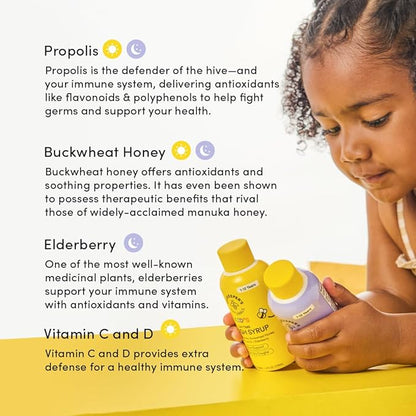 Beekeeper's Naturals Kids Honey Cough Syrup – Day & Night Value Pack – Immune Support with Elderberry, Vitamin C, D, Propolis & Raw Honey – Soothing, Clean Ingredients – Two Pack, 2 x 4 fl oz
