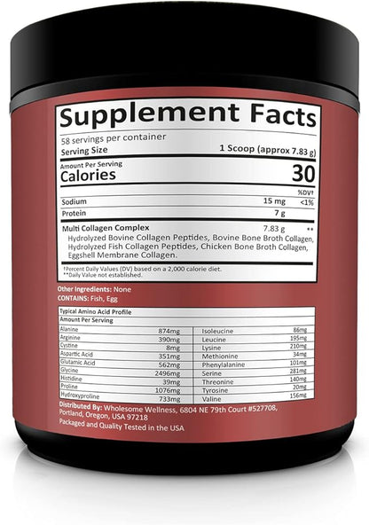 Wholesome Wellness Multi Collagen Protein Powder Hydrolyzed (Type I II III V X) + Super-Absorb Multi Collagen Pills (Type I II III V X) Bundle